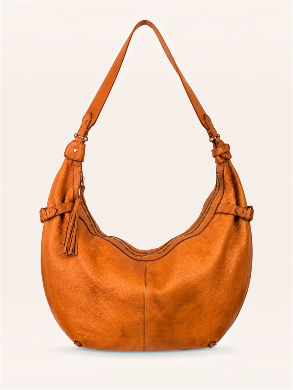 Liz Claiborne Cognac Brown Leather Slouchy Hobo Shoulder Bag Tassel Large - Picture 4 of 13